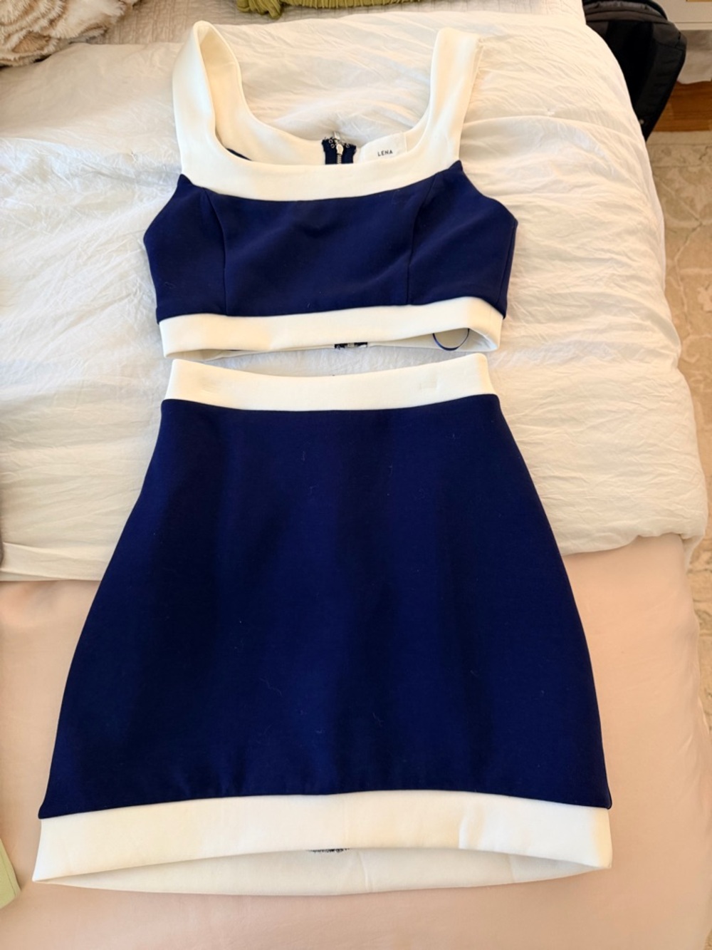 Lena Navy and White Two-Piece Mini Dress Set
